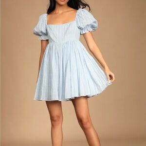 Blue lulus puff sleeve dress